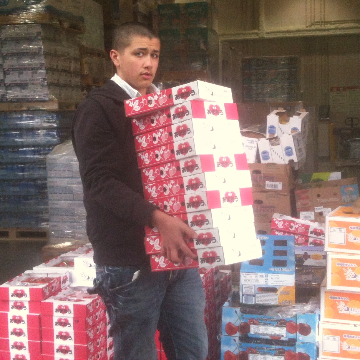 Joey loading donated strawberries for Kozmoz Kansai Food Bank distribution to Kyoto Orphanages